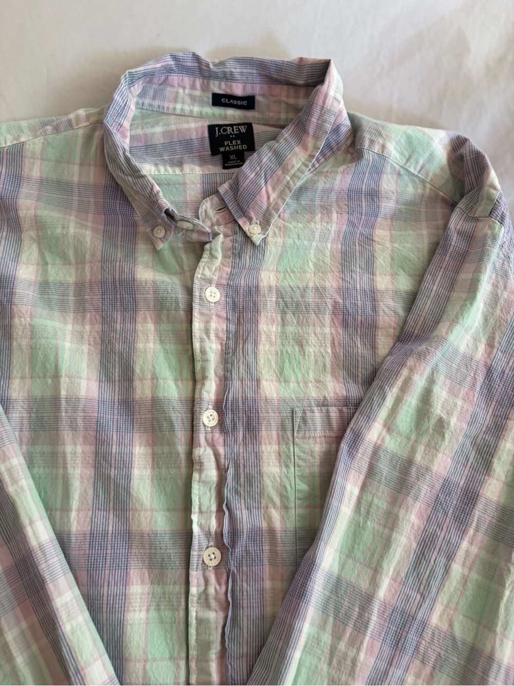 J Crew Classic Flex Washed Plaid Button Down Shirt Mens XL Long Sleeve